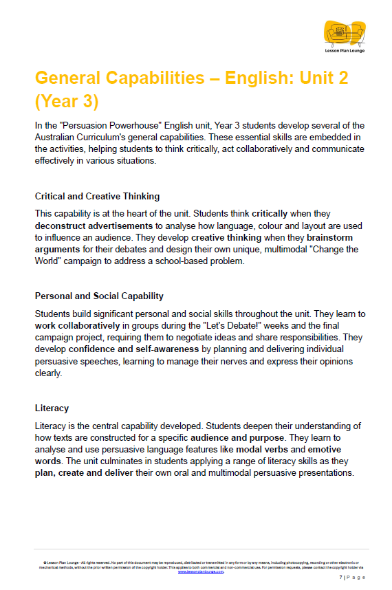 English - Unit 2: The Persuasion Powerhouse - LESSON PLANS - Year 3