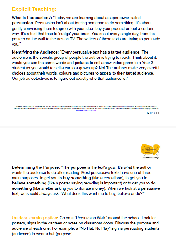 English - Unit 2: The Persuasion Powerhouse - LESSON PLANS - Year 3