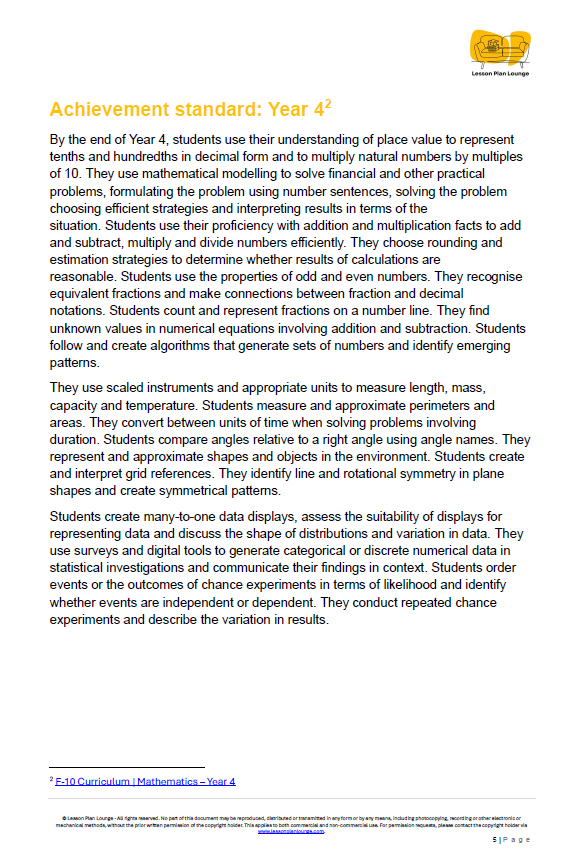 Mathematics - Unit 2: Fraction Fiesta & Decimal Dash - LESSON PLANS - Year 4