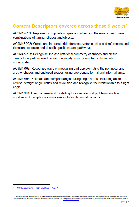 Mathematics - Unit 3 Shape Shifters and Space Cadets - LESSON PLANS - Year 4