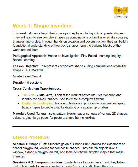 Mathematics - Unit 3 Shape Shifters and Space Cadets - LESSON PLANS - Year 4