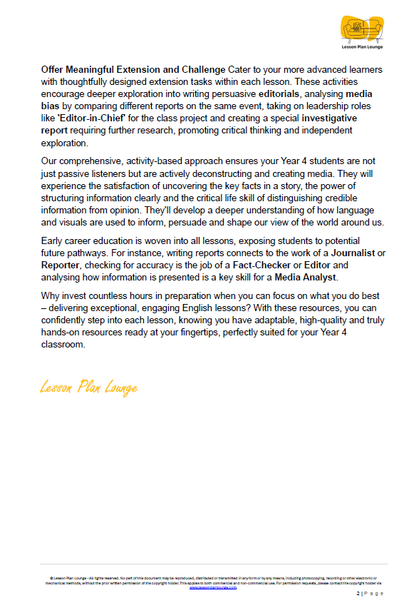 English - Unit 1: Digital Detectives & News Hounds - LESSON PLANS - Year 4