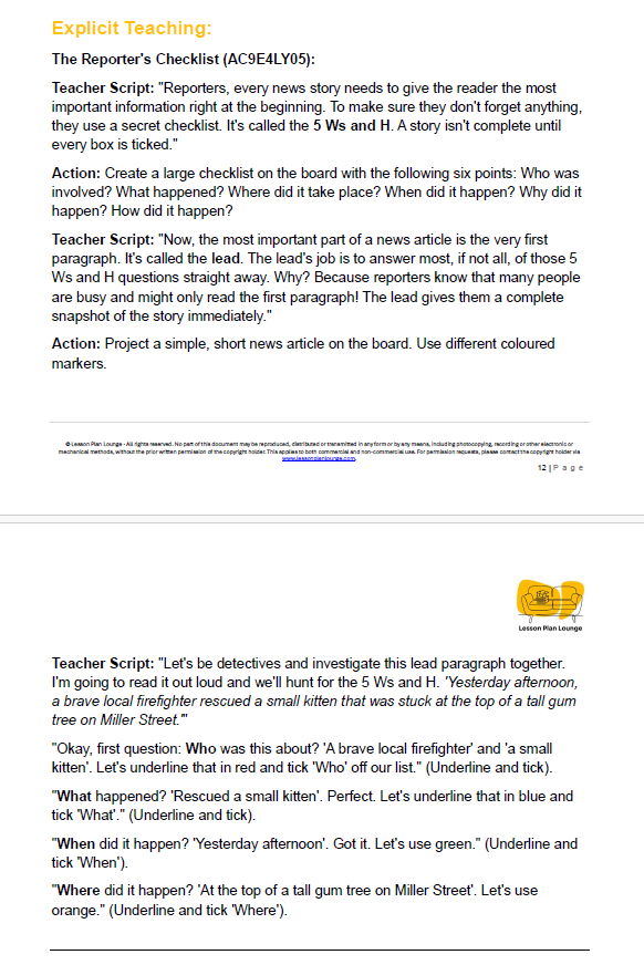 English - Unit 1: Digital Detectives & News Hounds - LESSON PLANS - Year 4