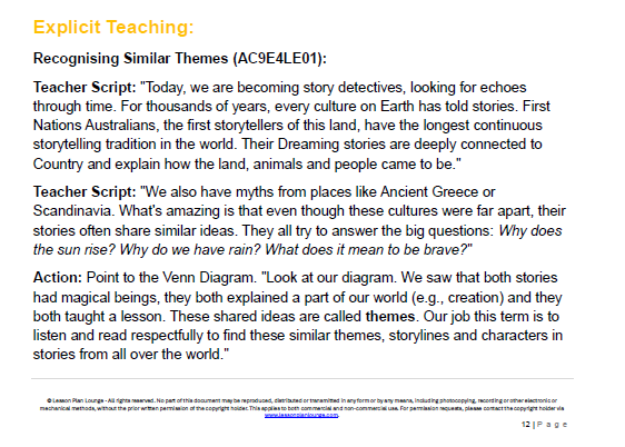 English - Unit 2: Myths Legends and Modern Heroes - LESSON PLANS - Year 4