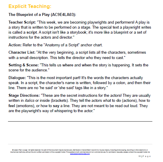 English - Unit 4: Playwrights & Performers - LESSON PLANS - Year 4
