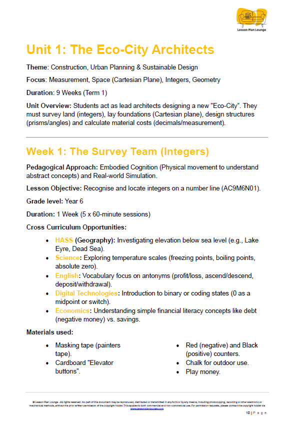 Mathematics - Unit 1: The Eco - City Architects - LESSON PLANS - Year 6