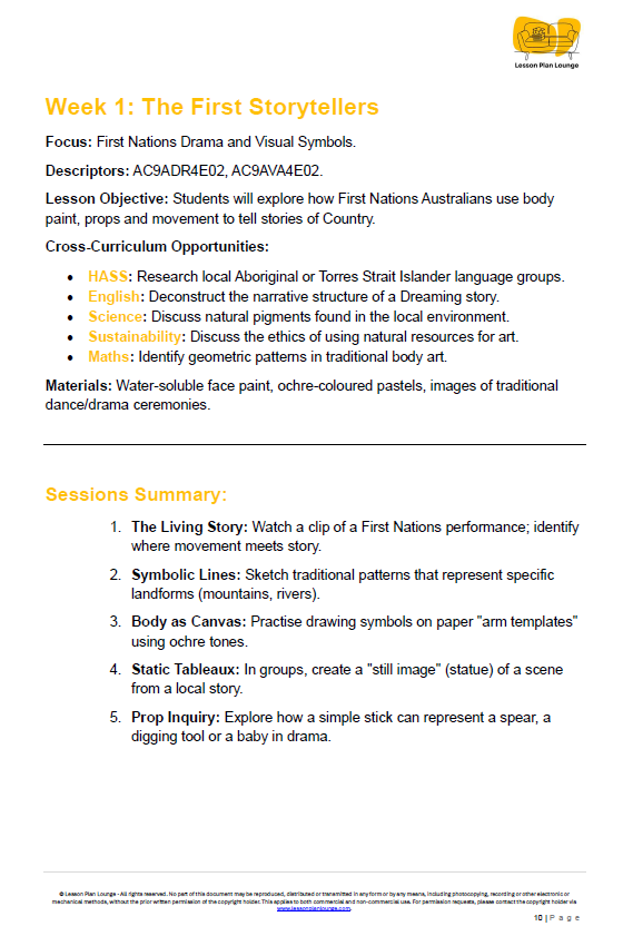 The Arts - Unit 3: Tales from the Stage - LESSON PLANS - Year 3 & 4