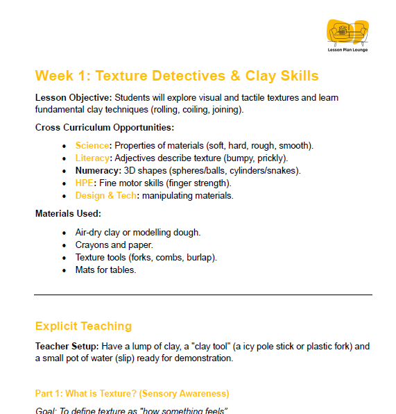 The Arts - Unit 2: Character, Colours and Clay - LESSON PLANS - Year 1&2