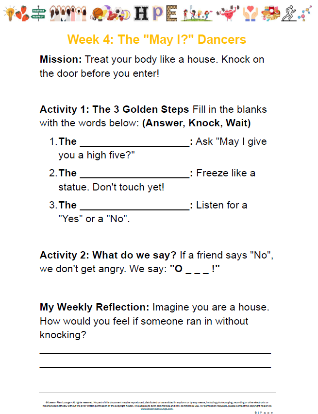 HPE - Unit 4: Healthy Hearts & Respectful Starts - LESSON PLANS + Student Workbook - Year 1 & 2