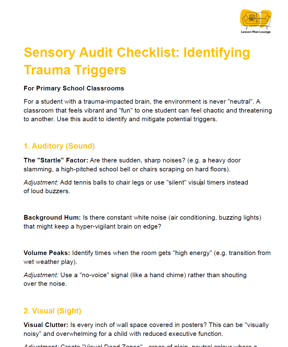 FREE Download - Sensory Audit Checklist: Identifying Trauma Triggers