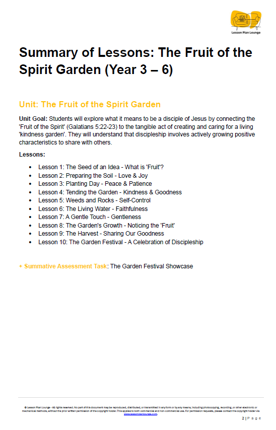 Studies of Religion - The Fruits of the Spirit: 10 Lesson Plans + Summative Assessment and FREE Student WORKBOOK (Year 3-6)