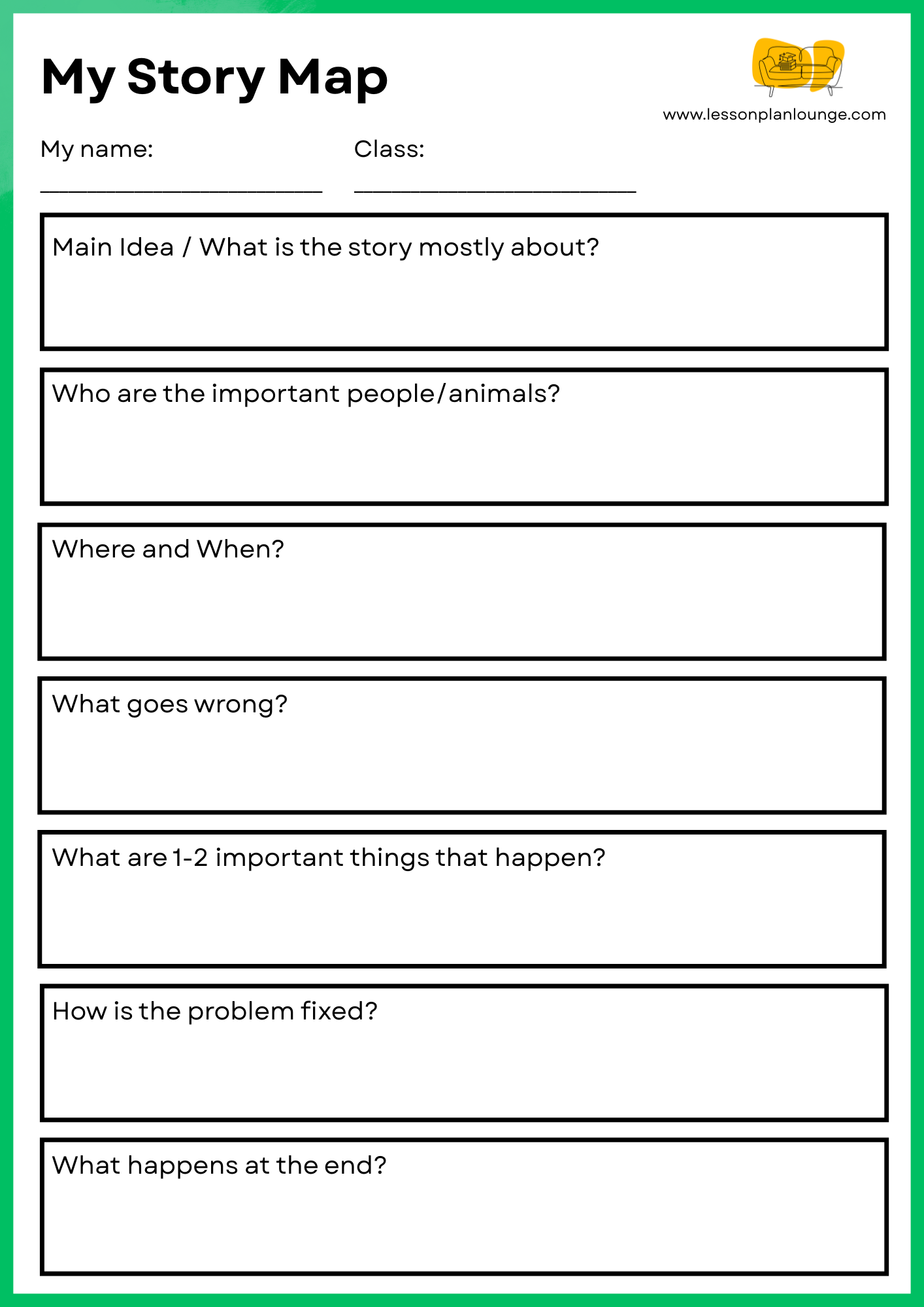 FREE Worksheet - English - Story Map 3 (Green) - Primary Education