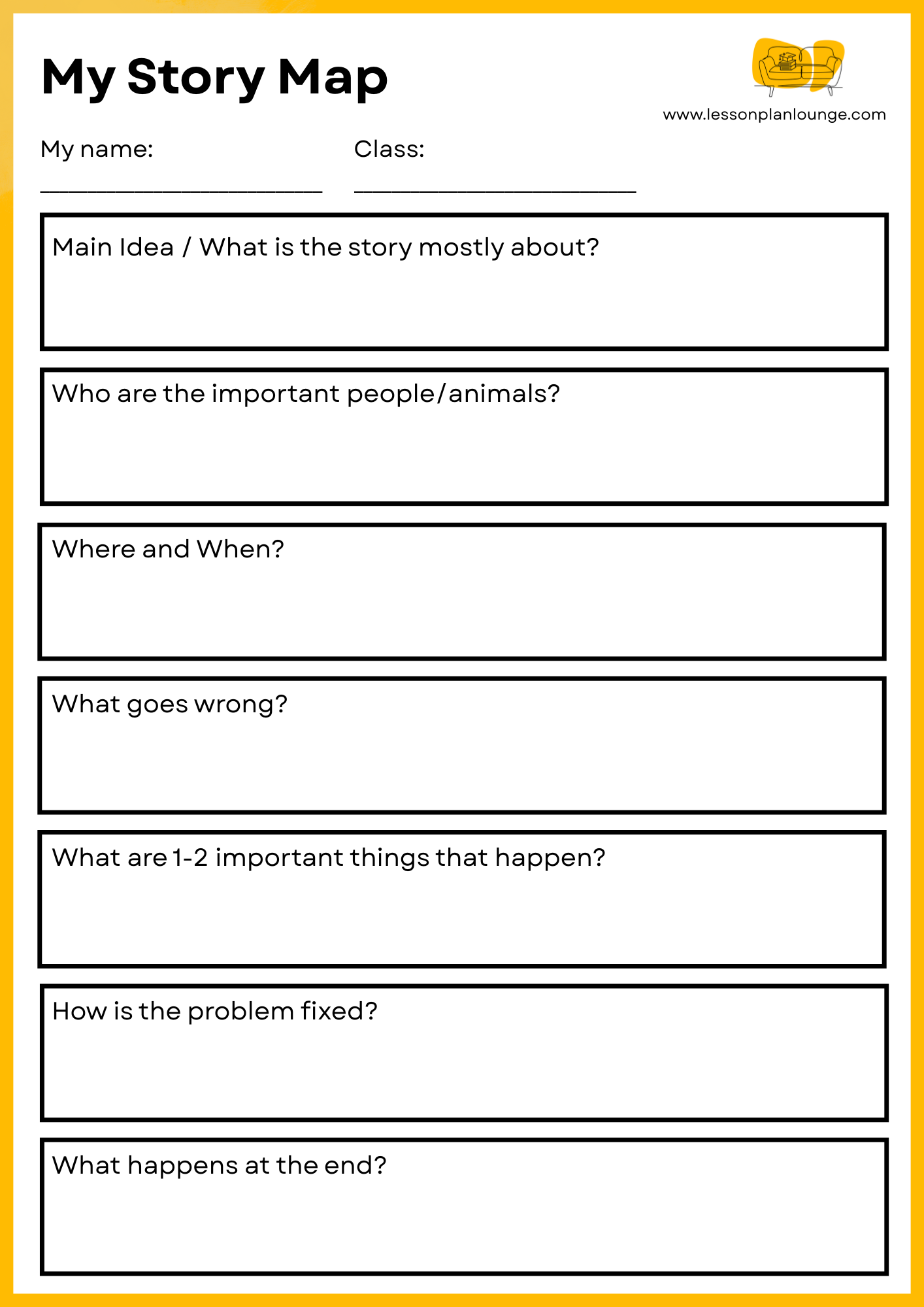 FREE Worksheet - English - Story Map 3 (Yellow) - Primary Education