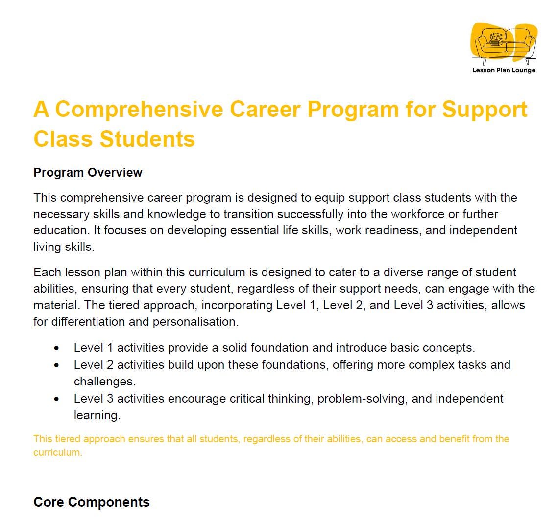 Career Education & Life Skills (Support Class): 22 Lesson Plans (covering 44 lessons) - Year 8 - 10