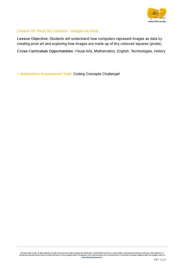 Technologies - Coding: 10 Lesson Plans + 1 Summative Assessment Task (Year 3 to Year 4)