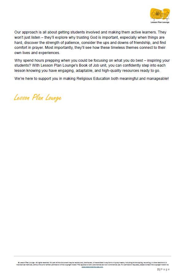 Studies of Religion - Introduction to the Book of Job: 10 Lesson Plans + 1 Summative Assessment Task (Year 3 to Year 6)