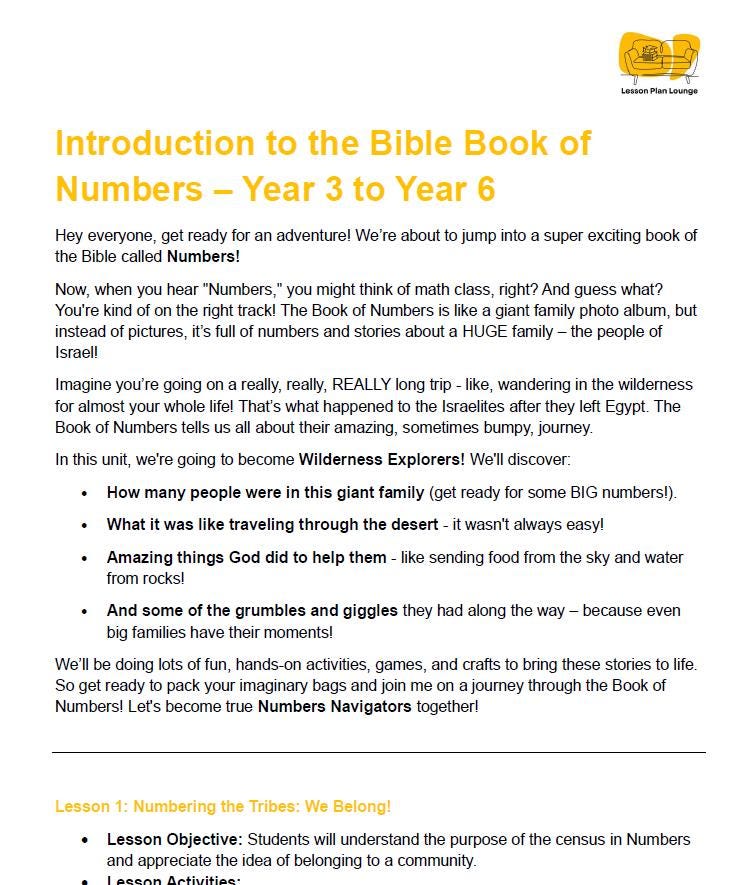 Studies of Religion - Introduction to the Book of Numbers: 10 Lesson Plans (incl. Summative Assessment Task) Year 3 to Year 6