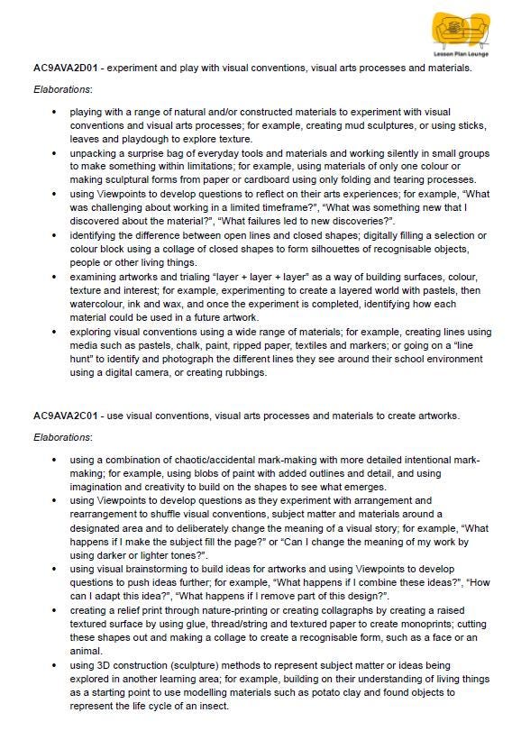 The Arts - VISUAL ARTS: 12 Lesson Plans + 1 Summative Assessment (Year 1)