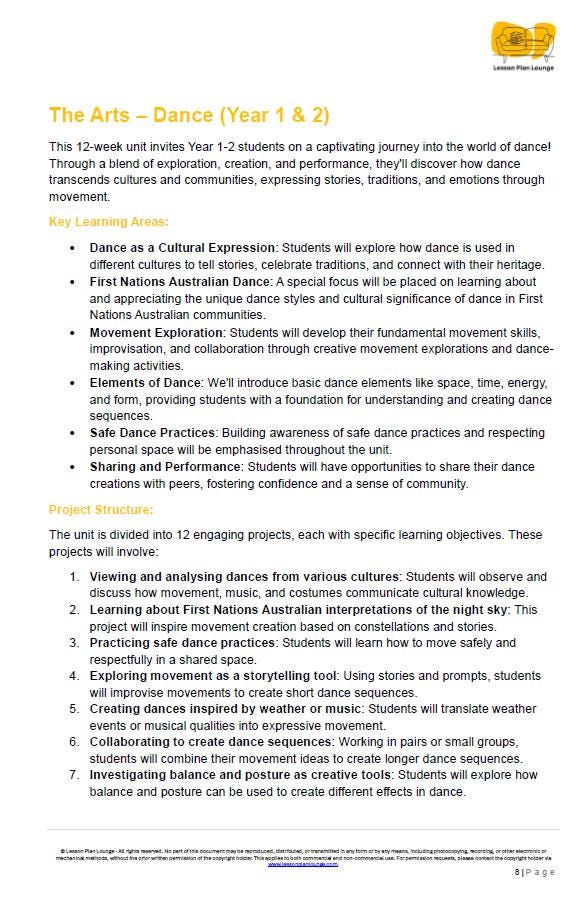 The Arts - DANCE: 12 Lesson Plans + 1 Summative Assessment + 10 Fun Dance Ideas (Year 1)