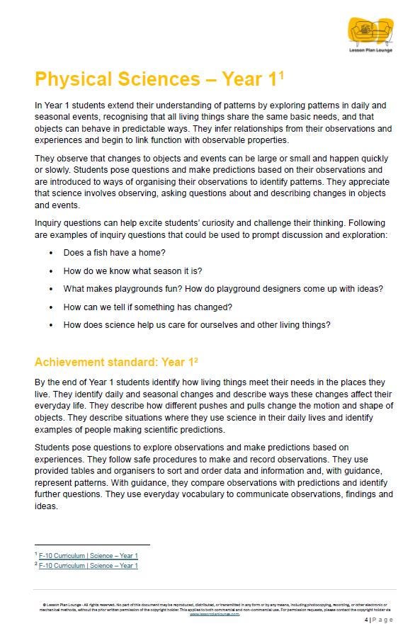 PHYSICAL Sciences Adjusted Curriculum: 12 Lesson Plans + 1 Summative Assessment (Year 1)