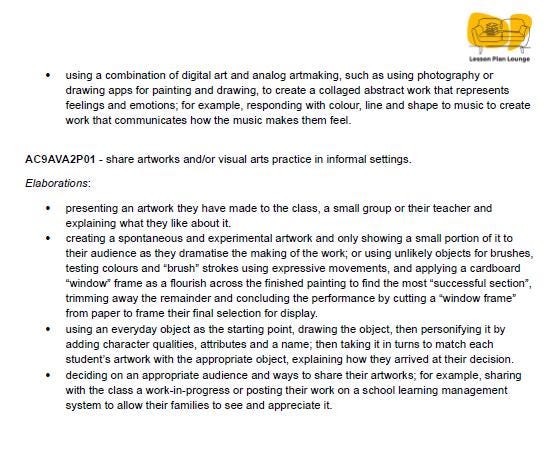 The Arts - VISUAL ARTS: 12 Lesson Plans + 1 Summative Assessment (Year 1)