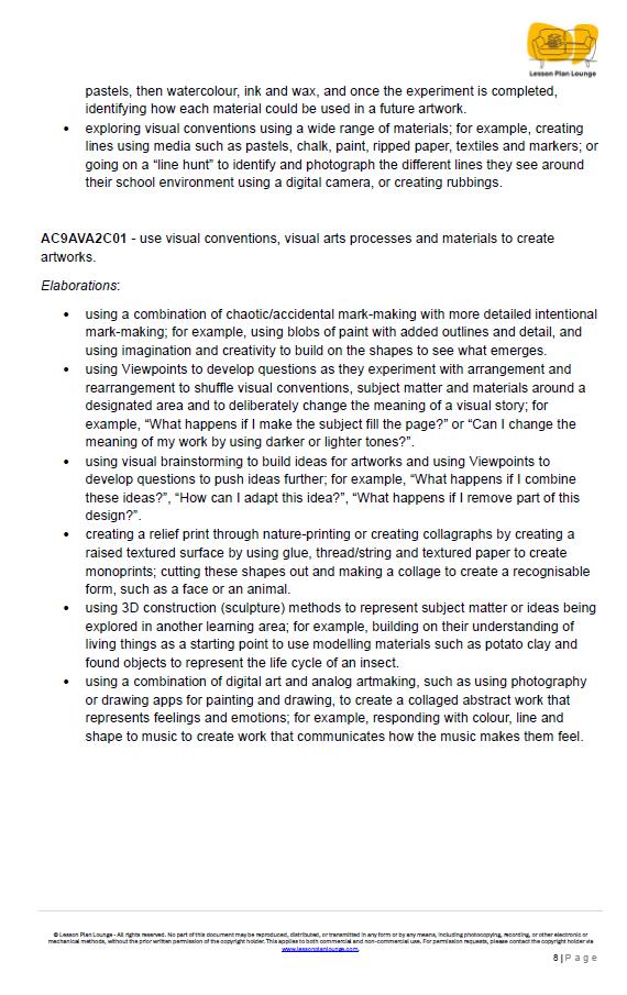The Arts - VISUAL ARTS: 12 Lesson Plans + 1 Summative Assessment (Year 2)