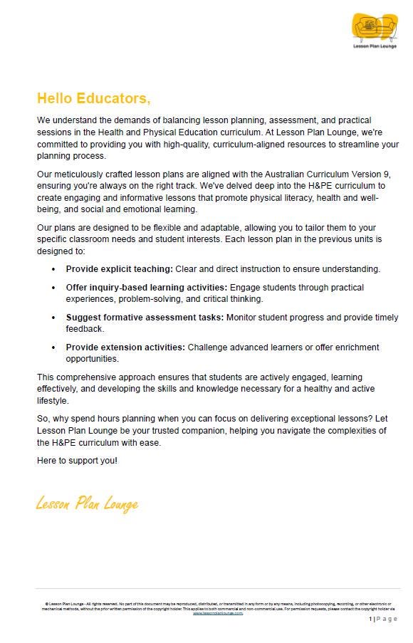 HPE - Movement and Physical Activity: 20 Lesson Plans + 1 Summative Assessment Task (Year 5)