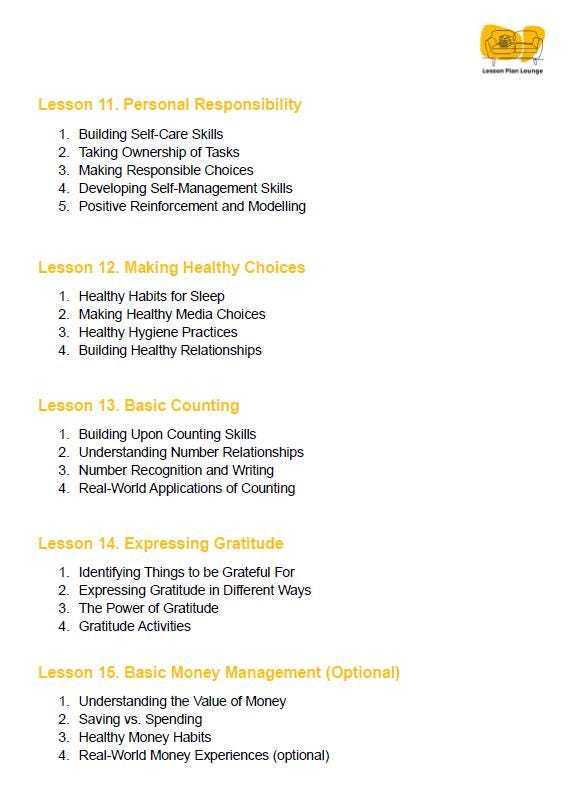 35 Life Skills Lessons for the Year 1 Student