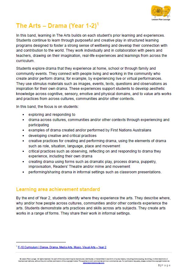 The Arts - DRAMA: 12 Lesson Plans + 1 Summative Assessment (Year 2)