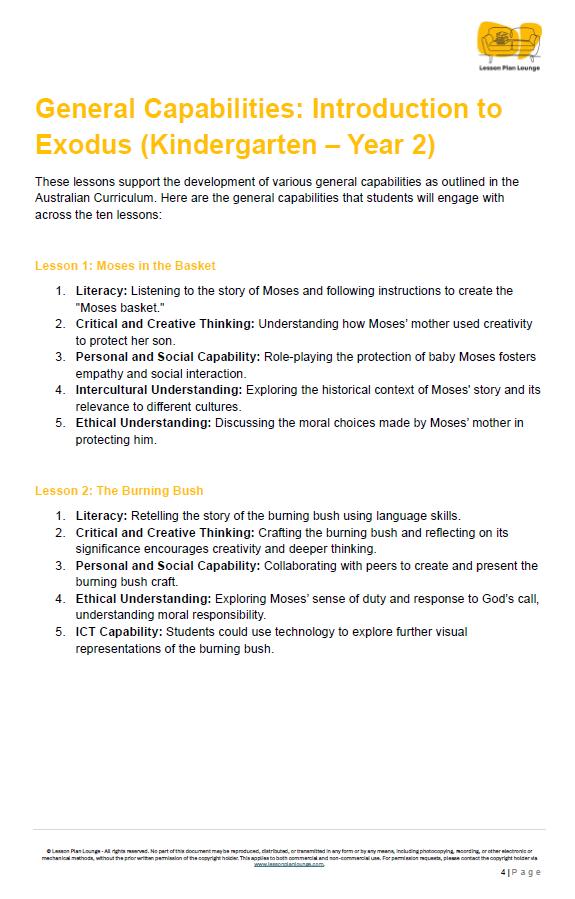 Studies of Religion - Introduction to Exodus: 10 Lesson Plans + 1 Summative Assessment Task (Kindergarten to Year 2)