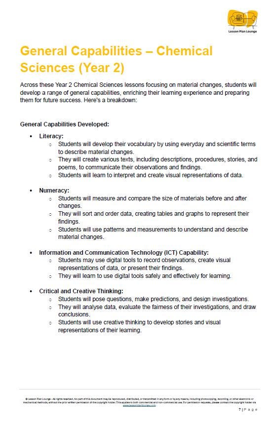 Science - Chemical Sciences: Lesson Plans (10 lessons) + 1 Summative Assessment + FREE Student Workbook (Year 2)