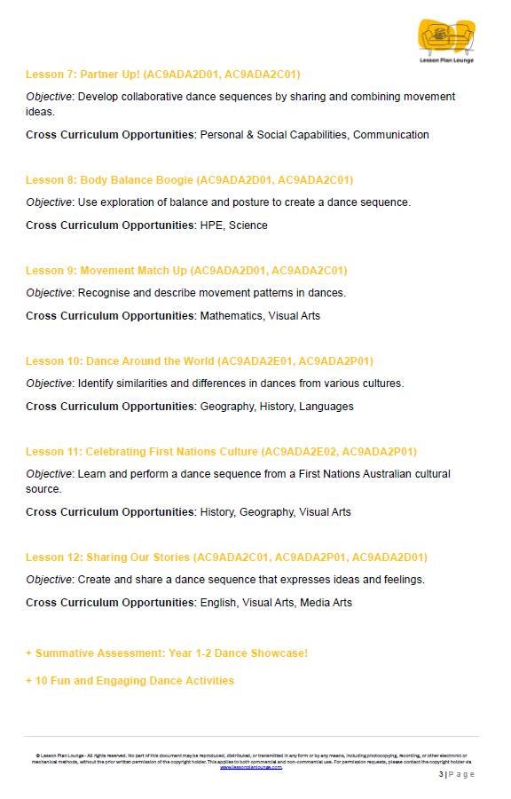 The Arts - DANCE: 12 Lesson Plans + 1 Summative Assessment + 10 Fun Dance Ideas (Year 2)