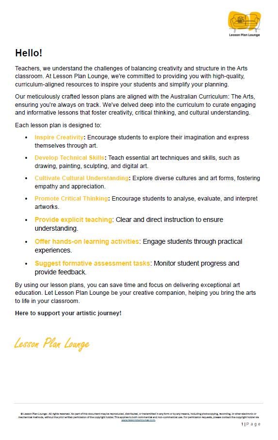 Media Arts - The Arts: 10 Lesson Plans + 1 Summative Assessment Task (Year 3)
