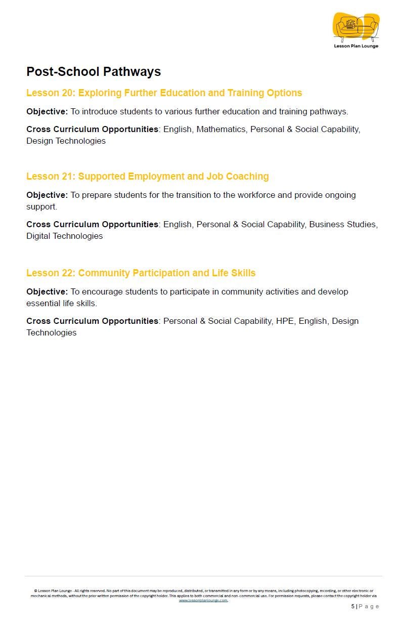 Career Education & Life Skills (Support Class): 22 Lesson Plans (covering 44 lessons) - Year 8 - 10