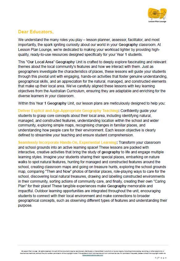 HASS - Geography: 12 Lesson Plans + 1 Summative Assessment and FREE Student Worksheets (Year 1)