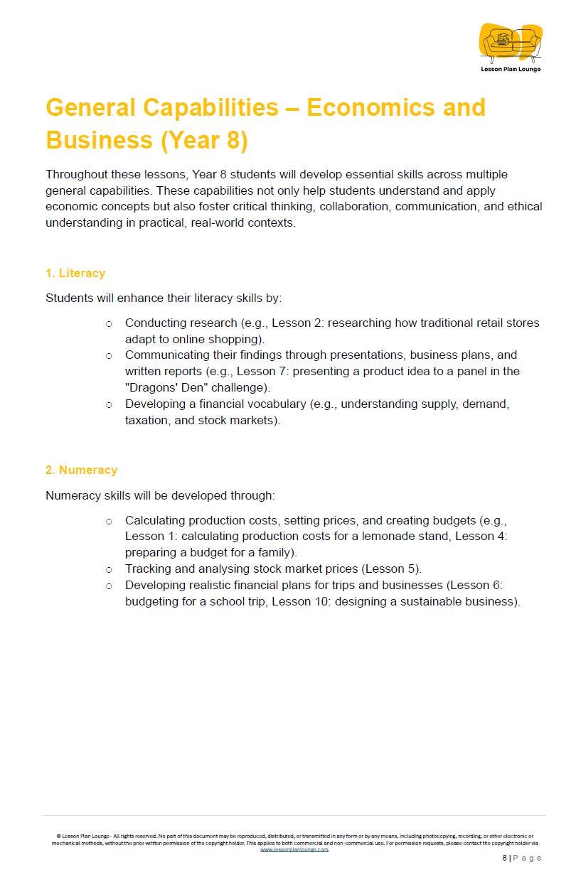 HASS Economics and Business: 12 Lesson Plans + 1 Summative Assessment Task + FREE Student WORKBOOK (Year 8)