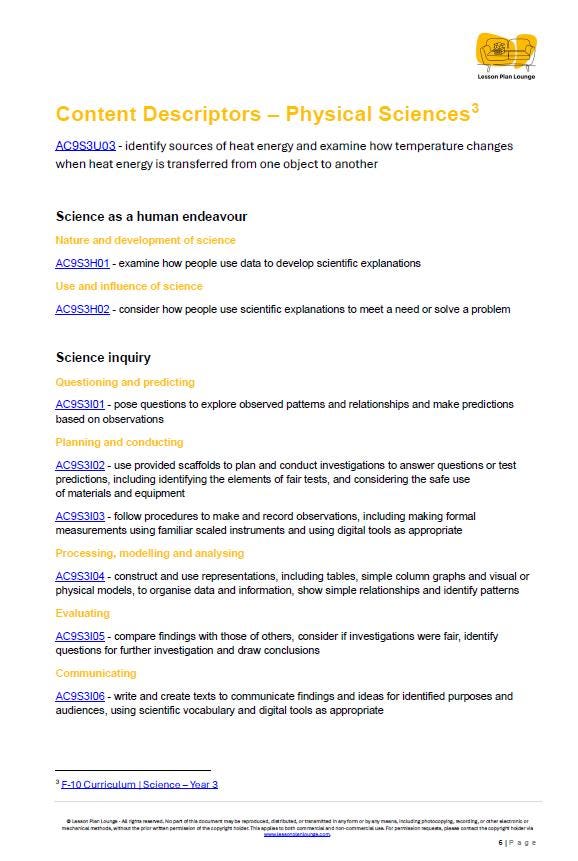 Science - Physical Sciences: Lesson Plans (9 lessons) + 1 Summative Assessment + FREE Student Workbook (Year 3)