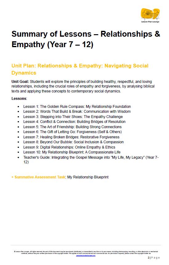 Studies of Religion - Relationships & Empathy Navigating Social Dynamics: 10 Lesson Plans + Summative Assessment + FREE WORKBOOK (Year 7-12)