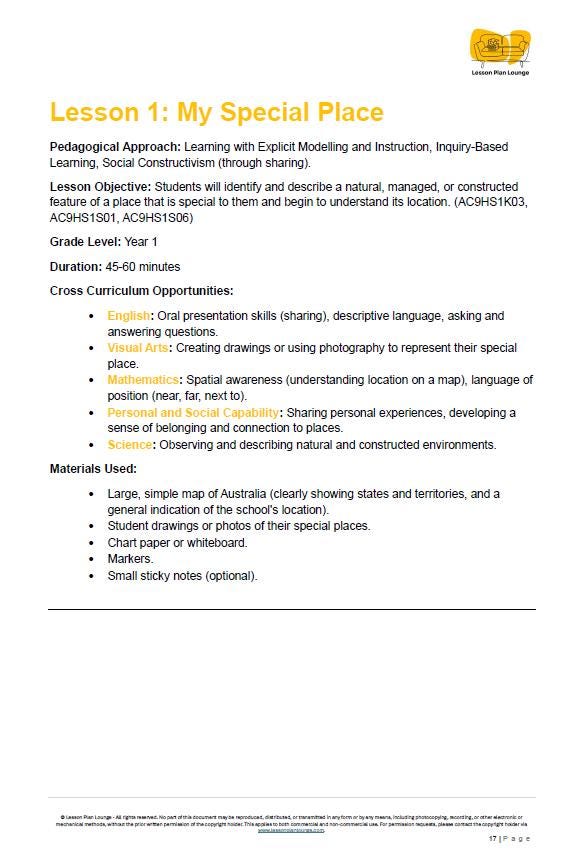 HASS - Geography: 12 Lesson Plans + 1 Summative Assessment and FREE Student Worksheets (Year 1)