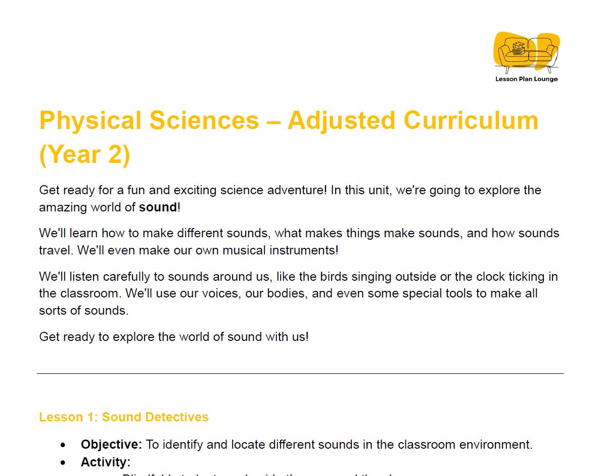 PHYSICAL SCIENCES - Adjusted Curriculum: 12 Lesson Plans + 1 Summative Assessment Task (Year 2)