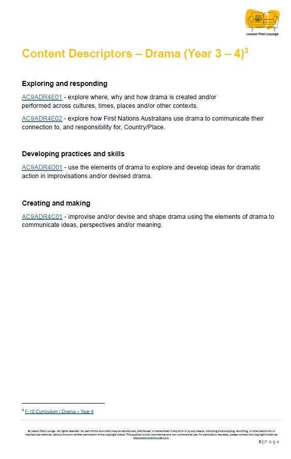 Drama - The Arts: 10 Lesson Plans + 1 Summative Assessment Task (Year 4)