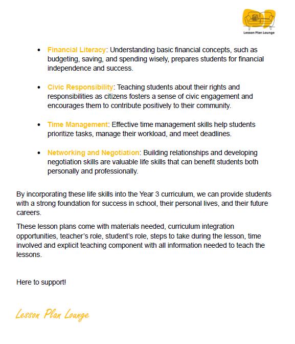 60 Engaging Life Skills Lessons for the Year 3 Student