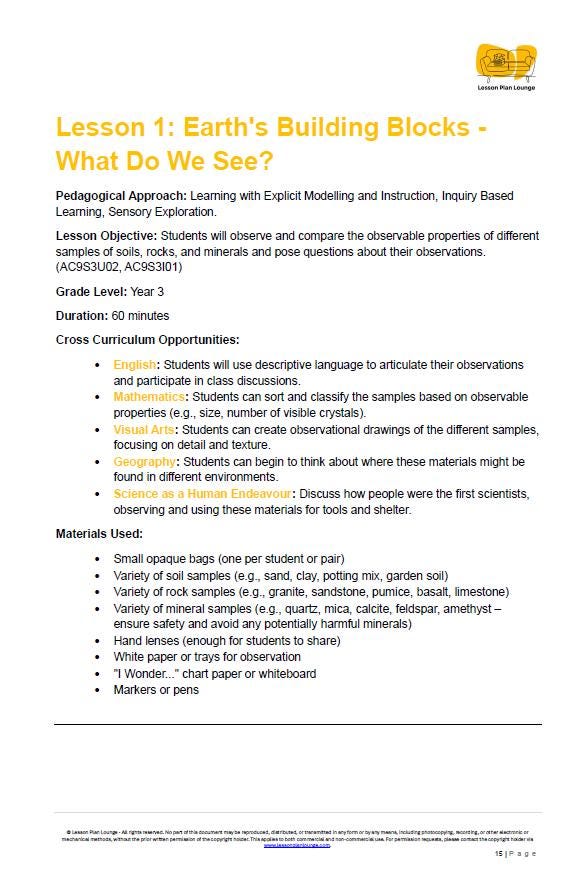 Science - Earth & Space Sciences: Lesson Plans (9 lessons) + 1 Summative Assessment + FREE Student Workbook (Year 3)