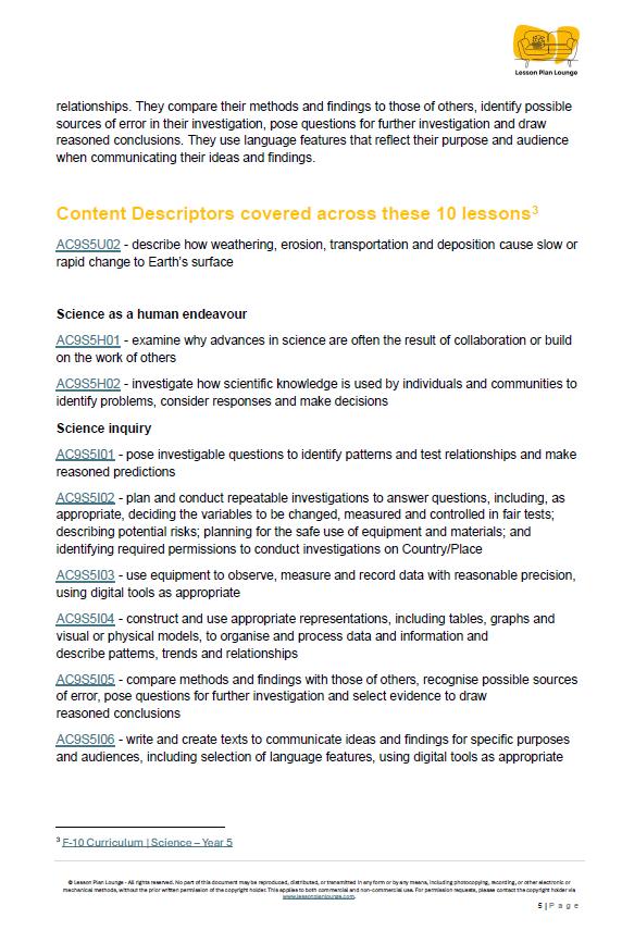 Science - Earth & space Sciences: Lesson Plans (10 Lessons) + 1 Summative Assessment + FREE Student Workbook (Year 5)
