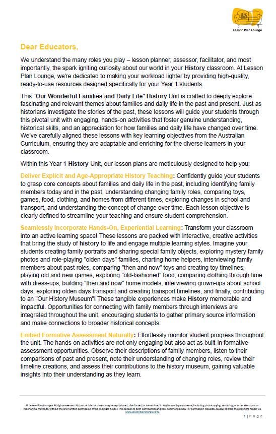 HASS - History: 12 Lesson Plans + 1 Summative Assessment and FREE Student Worksheets (Year 1)