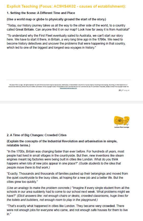 HASS - History: 10 Lesson Plans + 1 Summative Assessment and FREE Student Workbook (Year 4)
