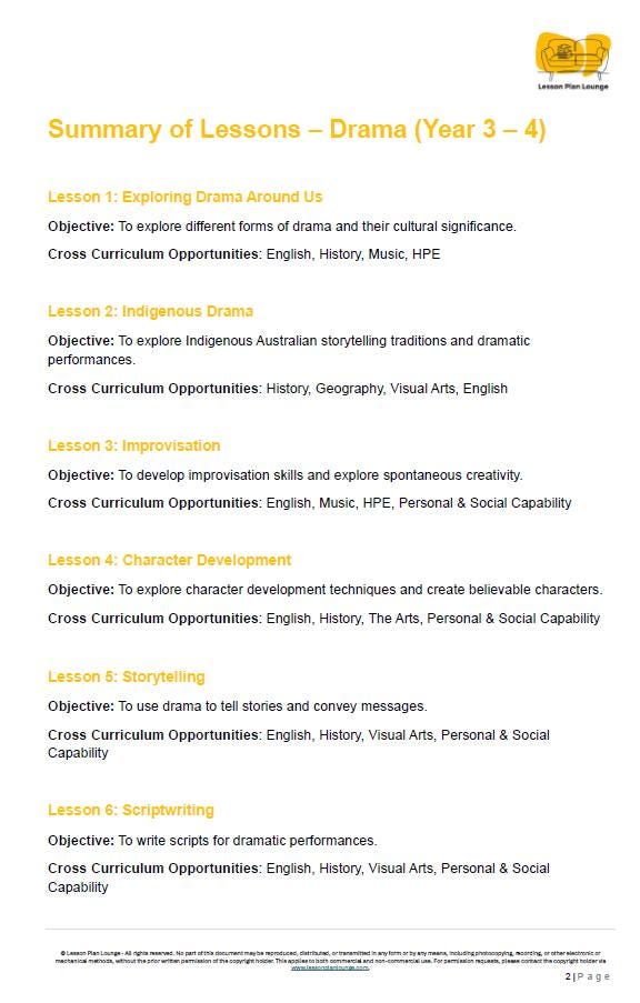 Drama - The Arts: 10 Lesson Plans + 1 Summative Assessment Task (Year 3)