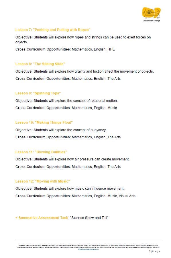 PHYSICAL Sciences Adjusted Curriculum: 12 Lesson Plans + 1 Summative Assessment (Year 1)