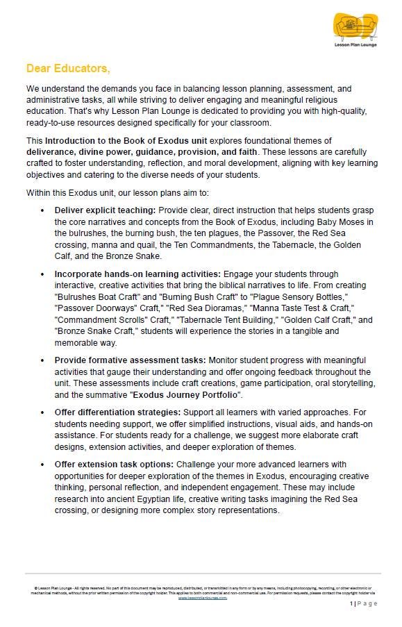 Studies of Religion - Introduction to Exodus: 10 Lesson Plans + 1 Summative Assessment Task (Year 3 to Year 6)