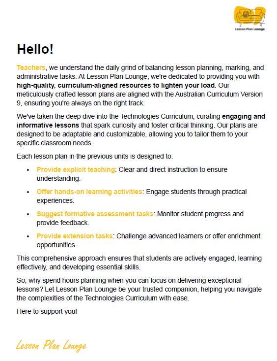 Technologies - Design Technologies: 10 Lesson Plans + 1 Summative Assessment (Foundation Year/ Kindergarten)